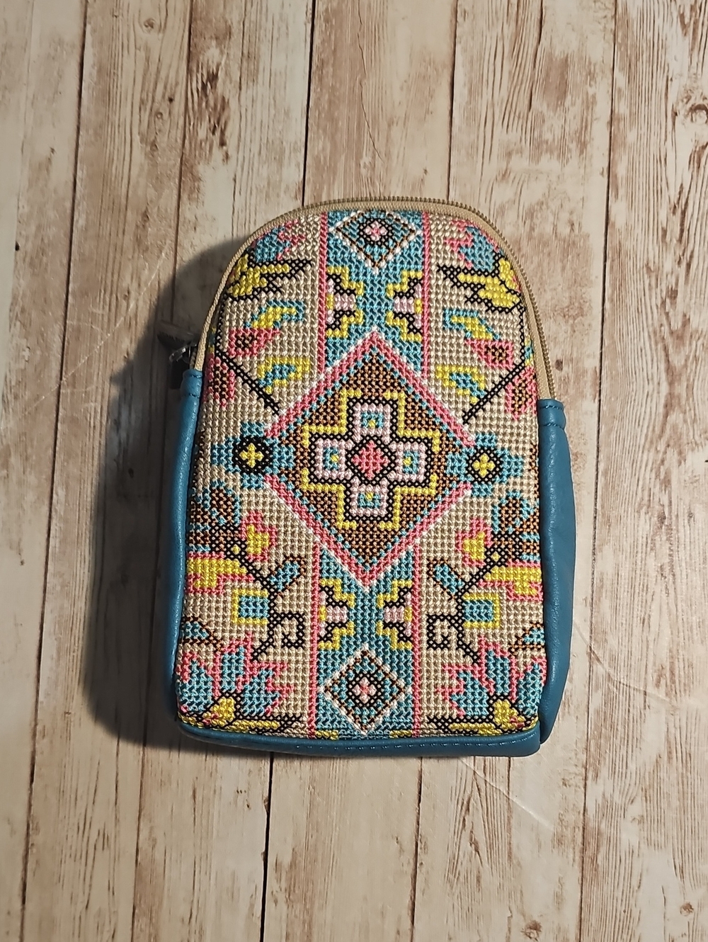 Montana West Multicolor Embroidered Mini Crossbody with Blue Trim